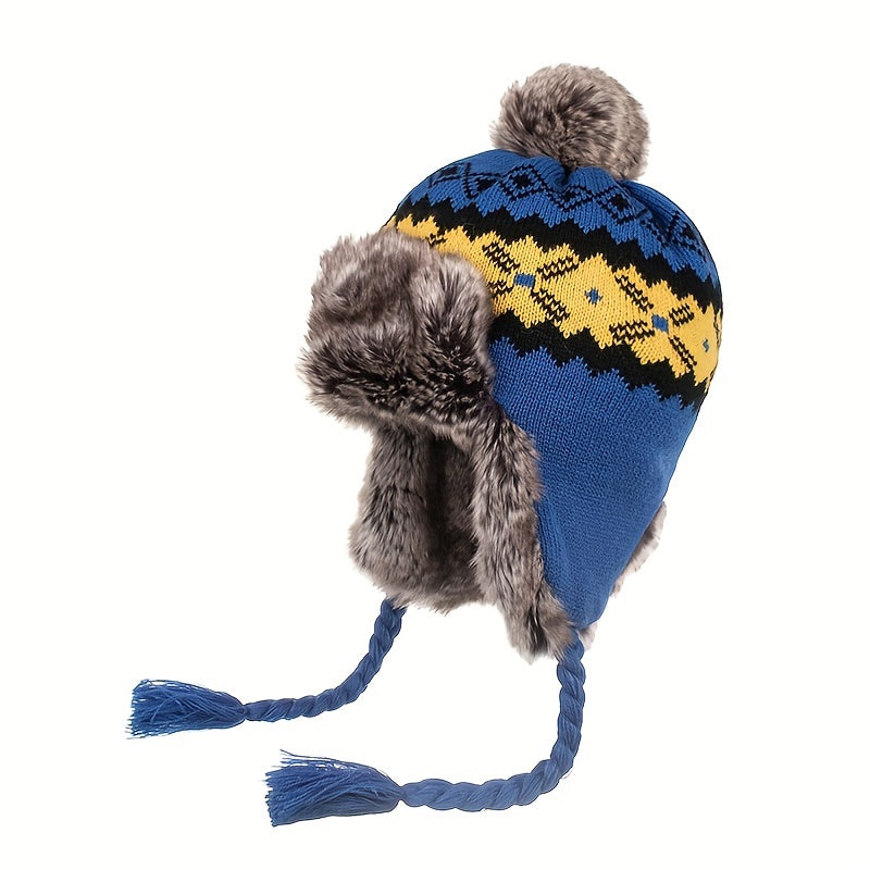 Ear Protection Plush Knited Wool Cap for Men and Women