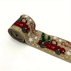 4 57M Christmas Ribbon Vintage Truck Wired Burlap Ribbon