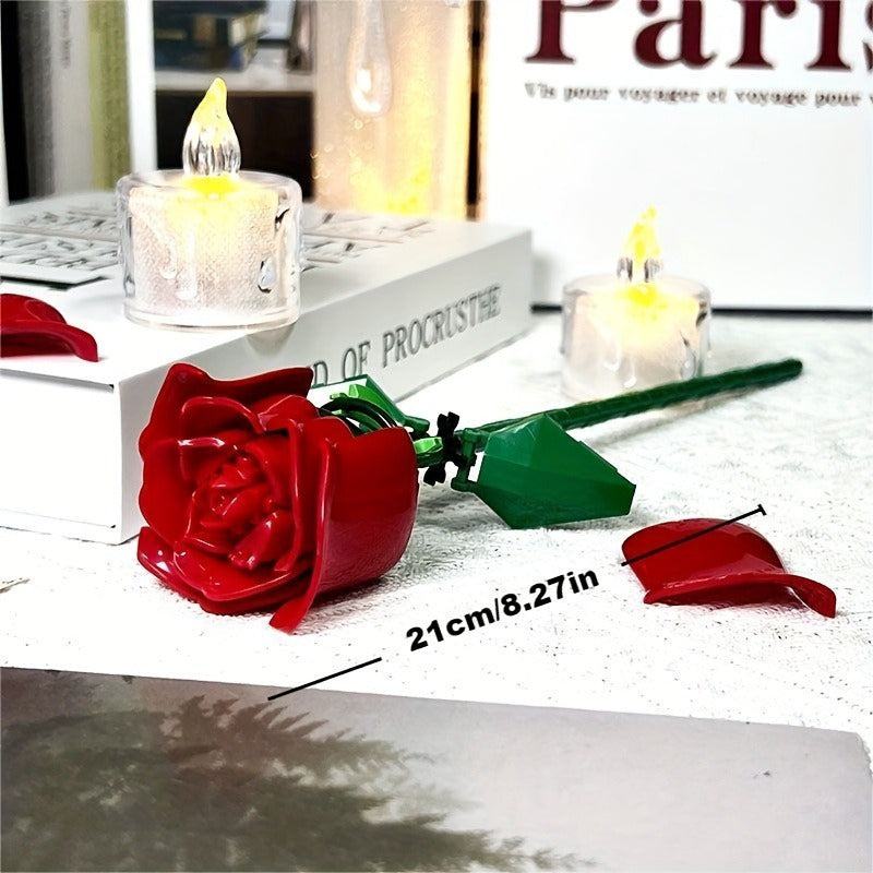 DIY Building Block Roses Red Tabletop Decor Art for Christmas Halloween
