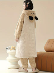 Cartoon Bear Pajama Set Robe & Pants Women's Sleepwear