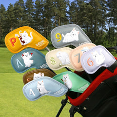 9pcs Plush Cat Golf Iron Head Cover Set - PU Waterproof Material