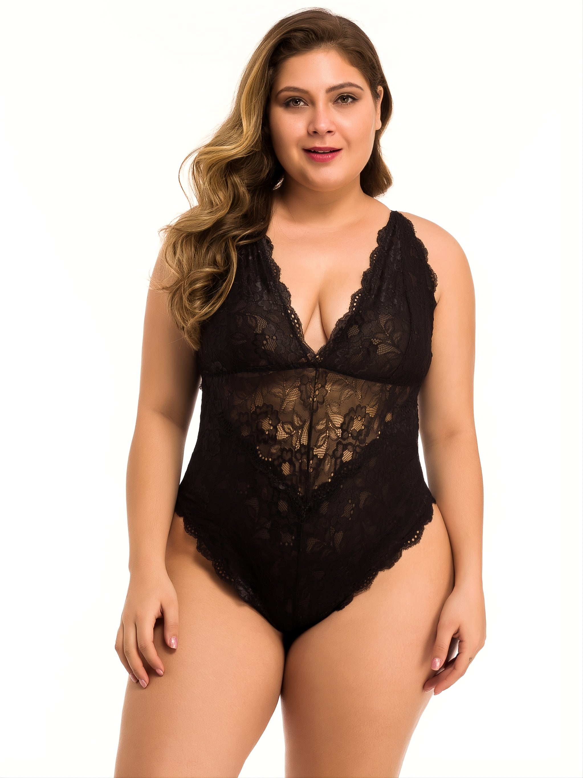Lace Semi Sheer One Piece Pajama Women's Stretch Nightgown