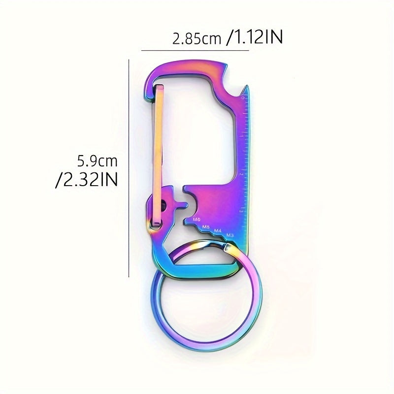 6 in 1 Carabiner Keychain Buckle Stainless Steel Multitool For Outdoor Camping