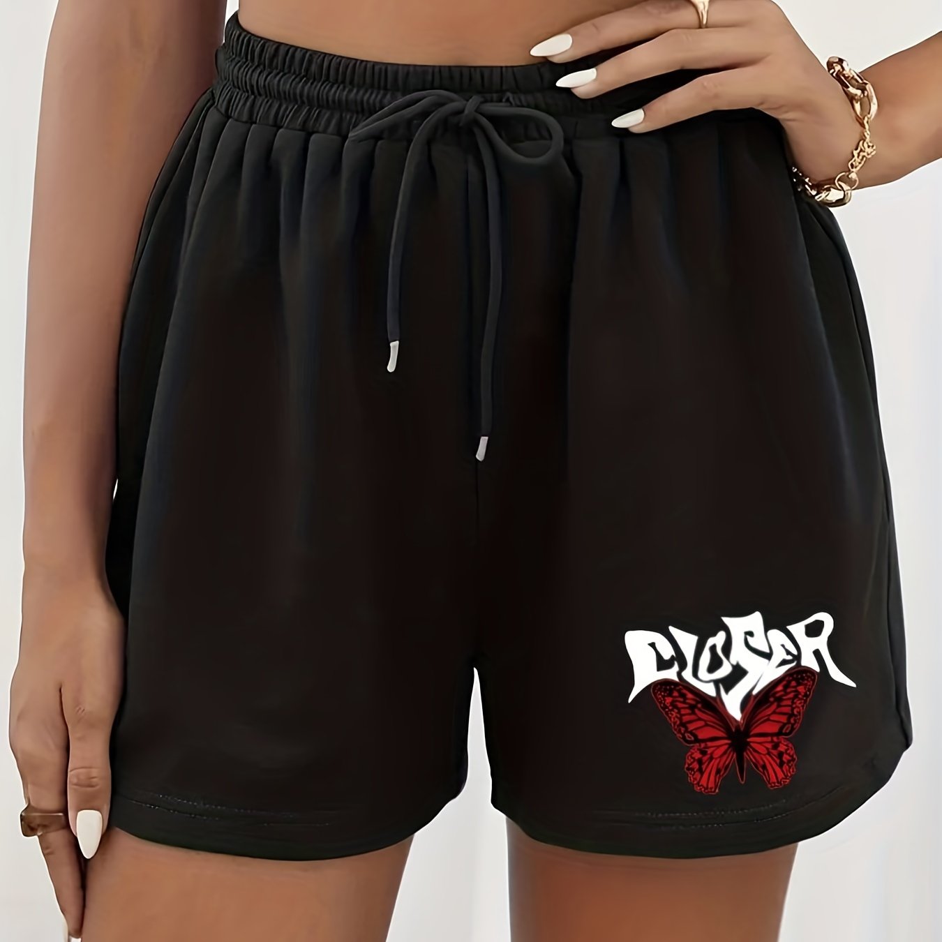 Butterfly Print Shorts Casual Drawstring Elastic Waist Summer Shorts