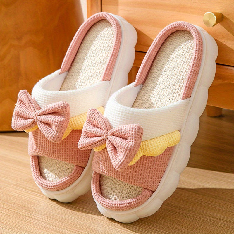 Women's Bowknot Decor Slippers Comfortable Open Toe Slip On Shoes