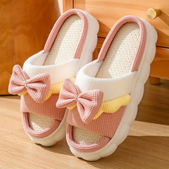 Women's Bowknot Decor Slippers Comfortable Open Toe Slip On Shoes