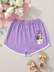 Girls Cake Cat Graphic Elastic Waist Casual Sports Track Shorts