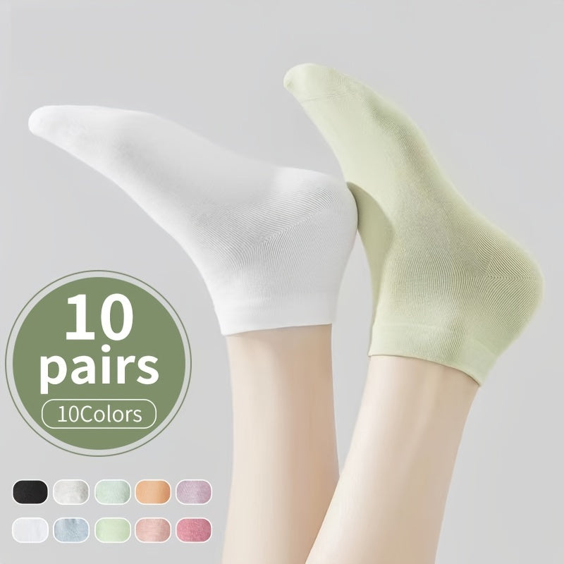 10 Pairs Solid Crew Short Socks Women's Stockings