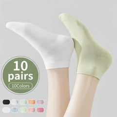 10 Pairs Solid Crew Short Socks Women's Stockings