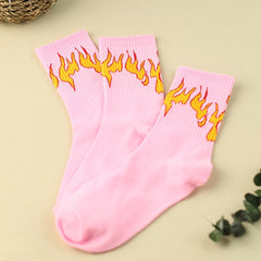 3 Pairs Flame Print Mid Tube Socks Women's Stockings