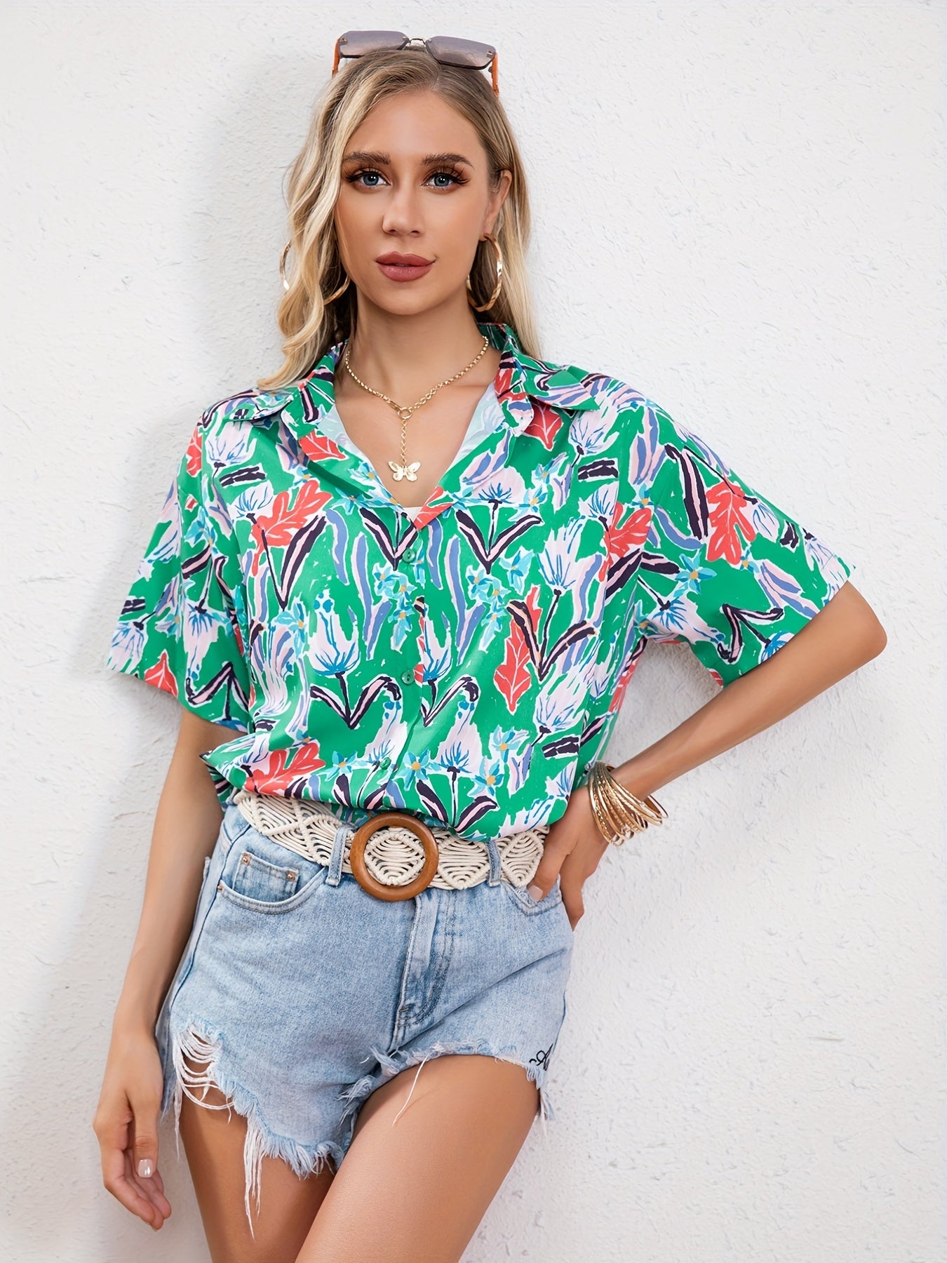Vacay Blouse Women's Plus Allover Print Short Sleeve