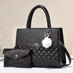 Quilted Tote Satchel Bag PU Leather Textured Shoulder Bag