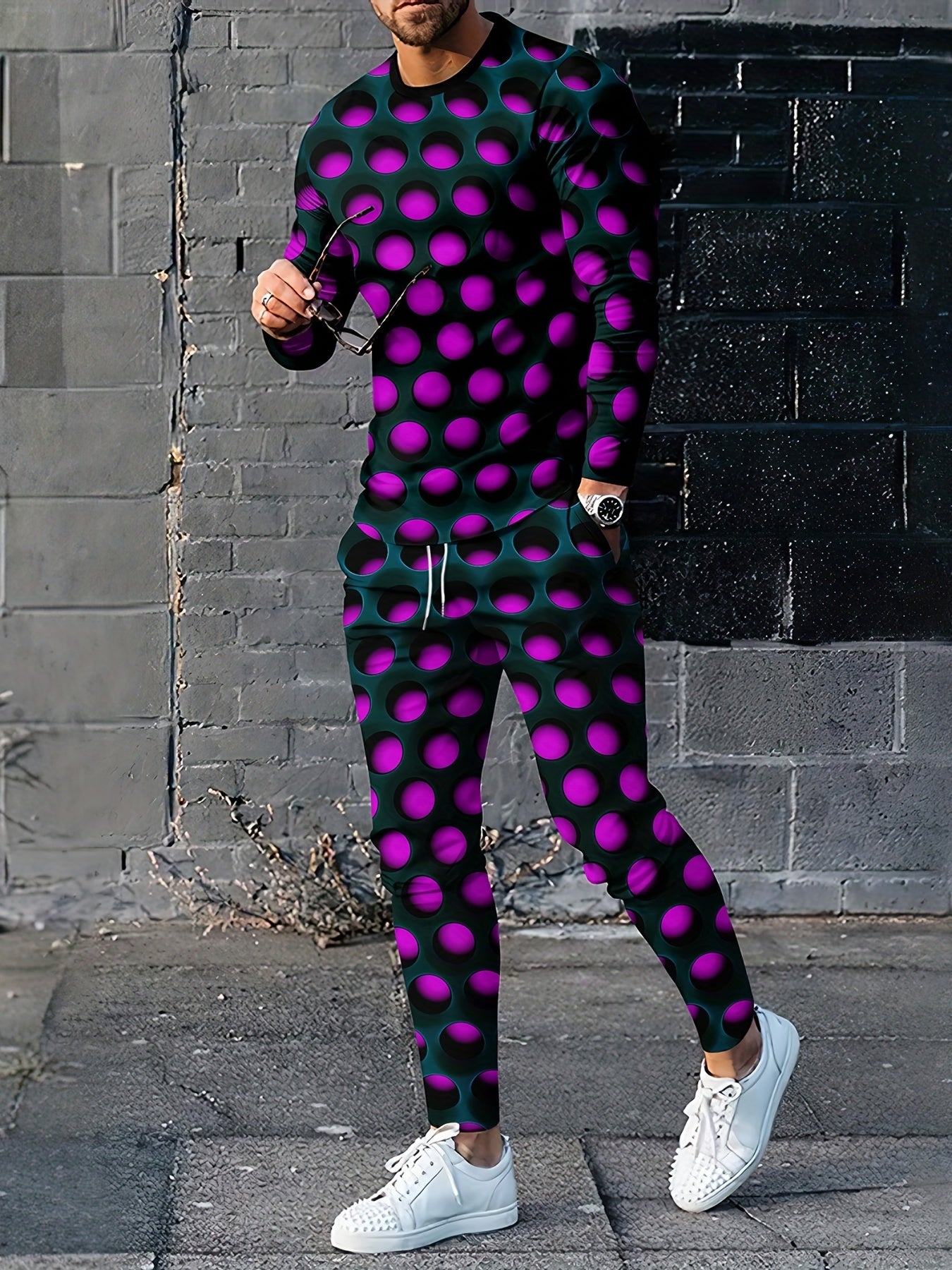 Red Block Mens 2 Piece Outfits Long Sleeve T-shirt Casual Loose Sweatp