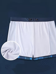 Men's Geometric Pattern Boxer Swim Trunks High Stretch Breathable Swimwear