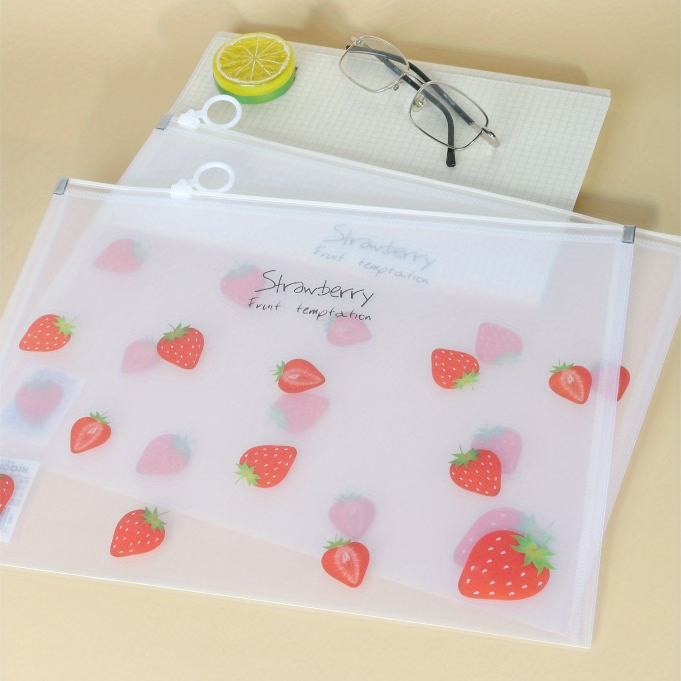 Strawberry Patterned Clear Document Bag