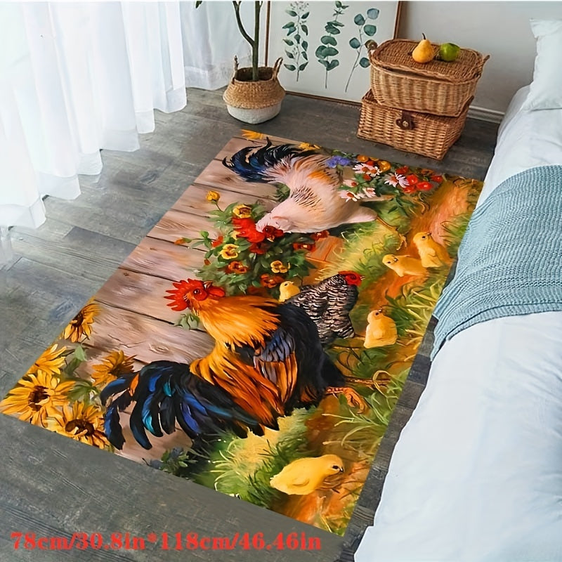 Colorful Chicken And Flower Floor Mat Non Slip Indoor Carpet