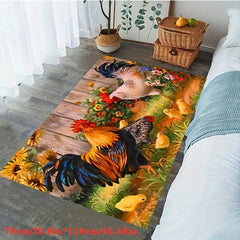 Colorful Chicken And Flower Floor Mat Non Slip Indoor Carpet