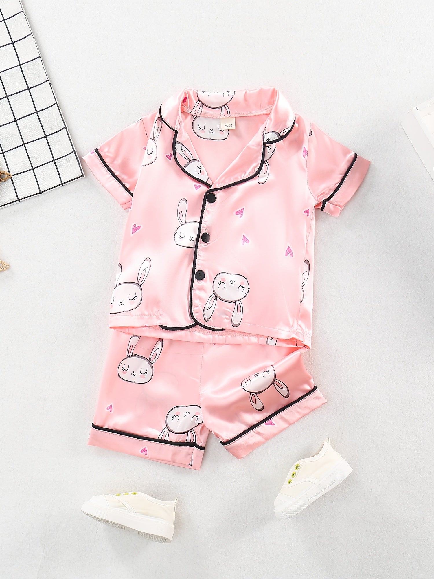 Girl's 2pcs Cartoon Rabbit Pajamas Button Top & Shorts Set