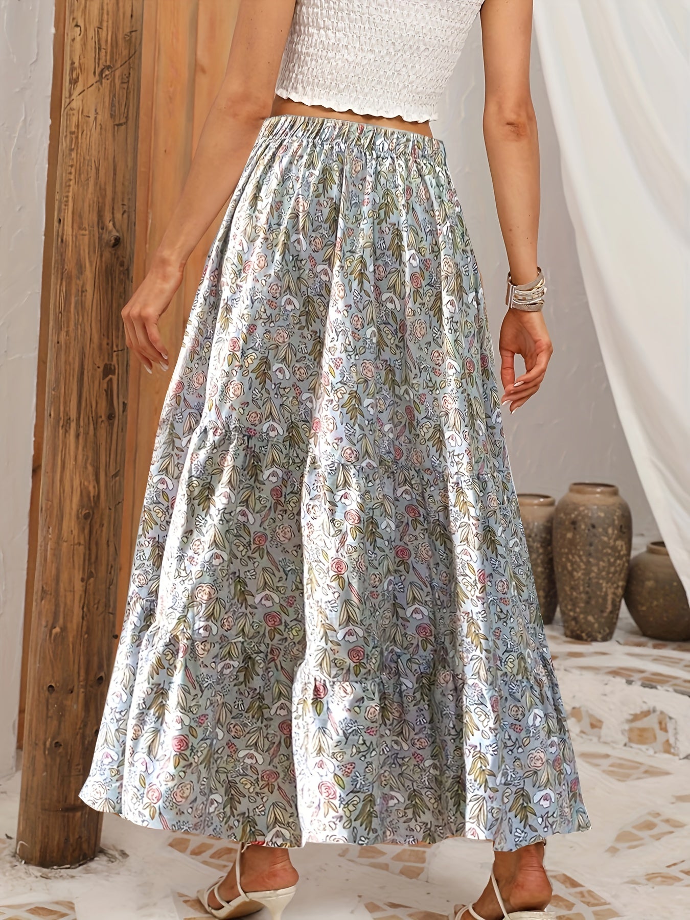 Boho Skirt Women's Floral Print A Line Skirt