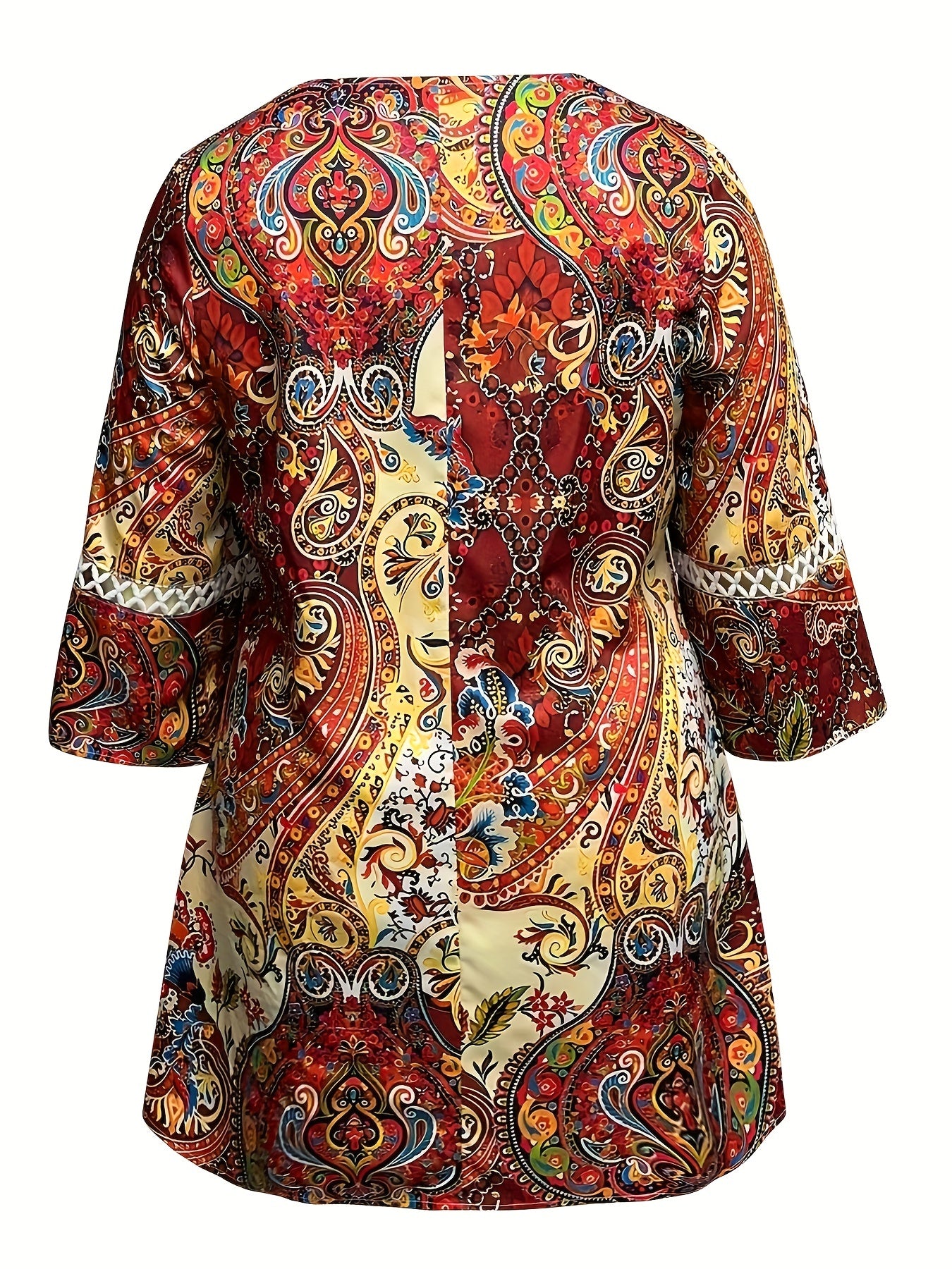 Boho Dress Floral & Paisley Print Lace Sleeve Mini Dress
