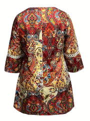 Boho Dress Floral & Paisley Print Lace Sleeve Mini Dress