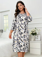 Nightdress Women's Plus Daisy Print Three Quarter Sleeve