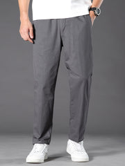 Men's Cotton Elastic Waist Casual Loose Straight Leg Pants