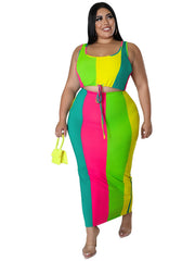 Colorblock Ribbed Tank Top & Skirt Set Women's Plus Medium Stretch 2pc