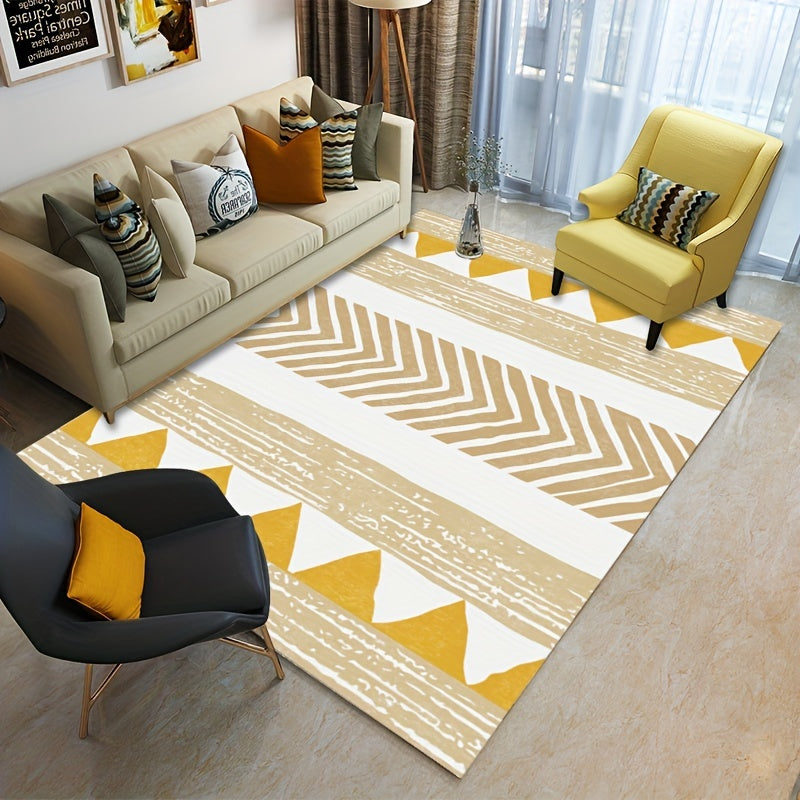 Geometric Area Rug TPR Backing Low Pile Carpet Washable