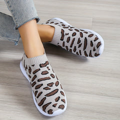 Women's Leopard Printed Sock Sneakers Low Top Slip On Walking Shoes