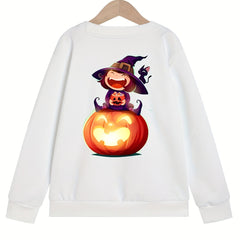 Witch & Pumpkin Girls' Sweatshirt Pullover Long Sleeve Top