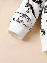 2pcs Toddler Boys Dino Print Crew Neck Sweatshirt & Pants Set