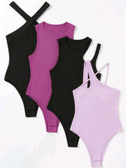 Ribbed Knit Bodysuit 4 Pack Sleeveless Sexy Casual Bodysuits