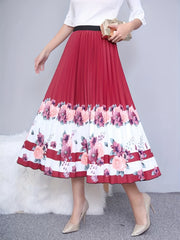 Floral Print Elastic Waist A-line Skirt Plus Size