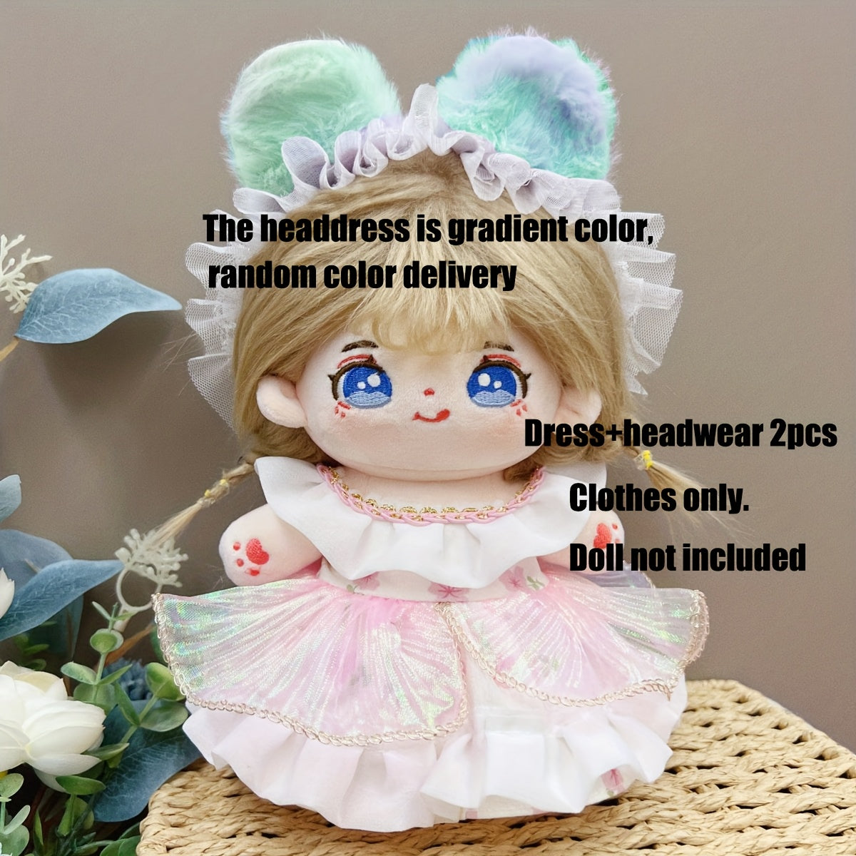 2pcs Doll Clothes Dress Headwear 7.87inch Doll Girls' Birthday Party Doll
