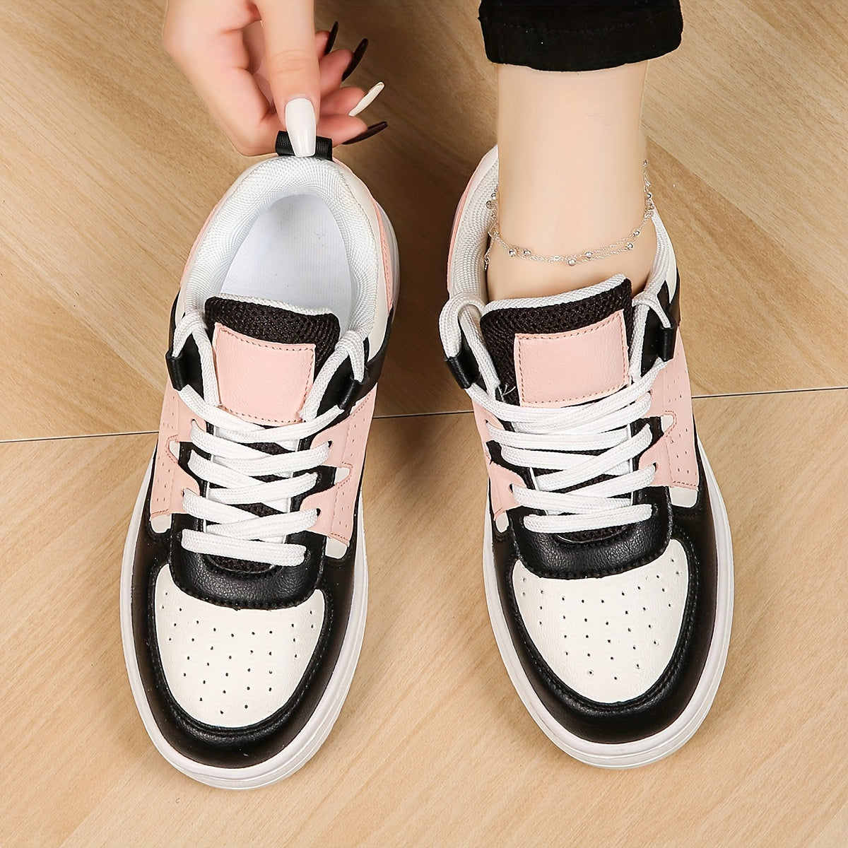 Women's Block Faux Leather Chunky Skate Shoes For Outdoor Sports