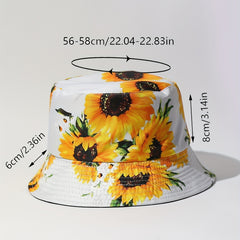 Sunflower Printed Bucket Hat Lightweight Sunscreen Fisherman Cap