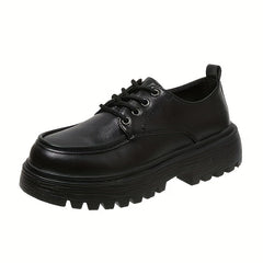 Women's Chunky Heel Loafers Lace Up Faux Leather Comfortable Walking Shoes