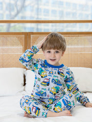 Boys Cartoon Car Print Cotton Pajamas Set