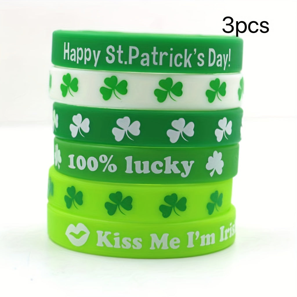 6pcs St Patrick's Silicone Bracelet Lucky Rubber Wristband