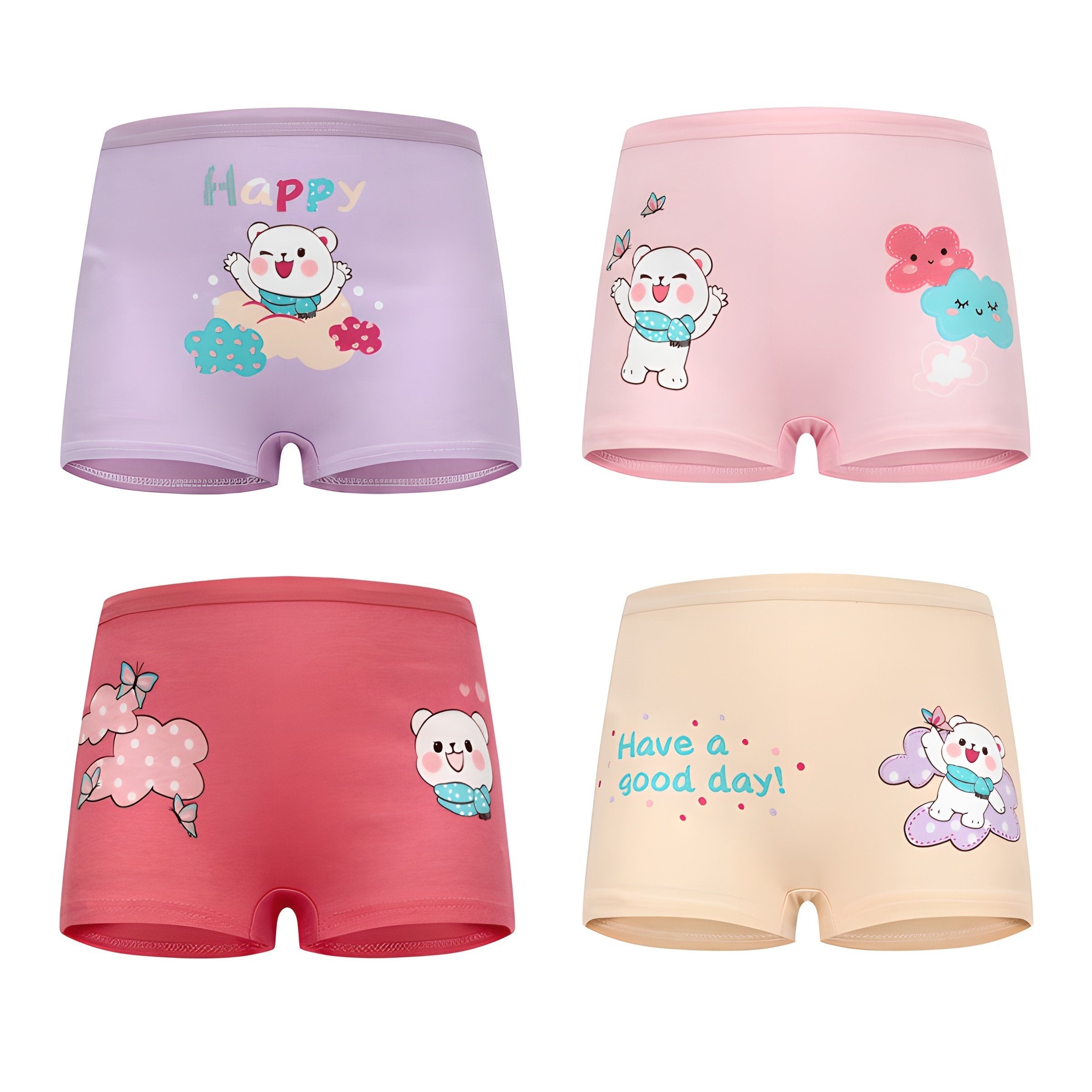 4pcs Girl's Bear Boxer Briefs Cotton Underwear Kid's Underpants