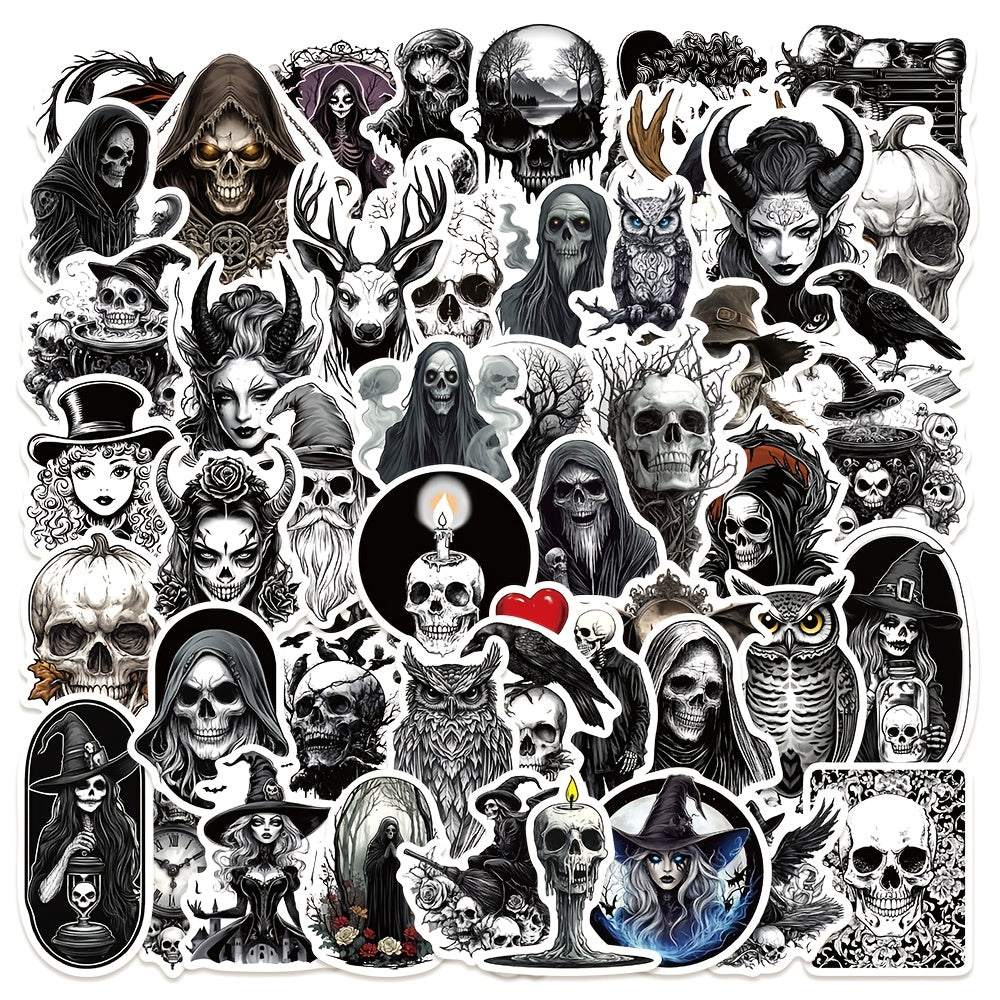 50 Retro Skull Stickers for Phones Luggage Skateboards Halloween