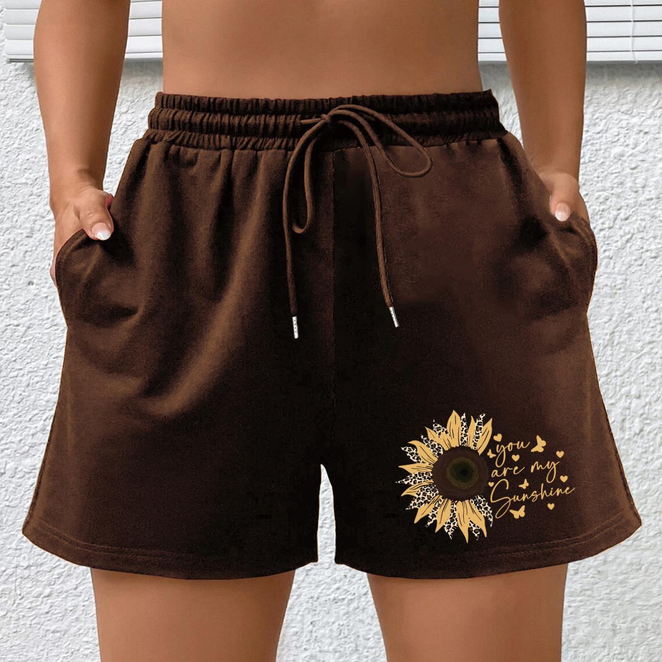 Sunflower & Letter Print High Rise Shorts