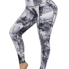 Fashionable Ink Print High Waist Yoga Pants Slim Fit Ankle Length Activewear