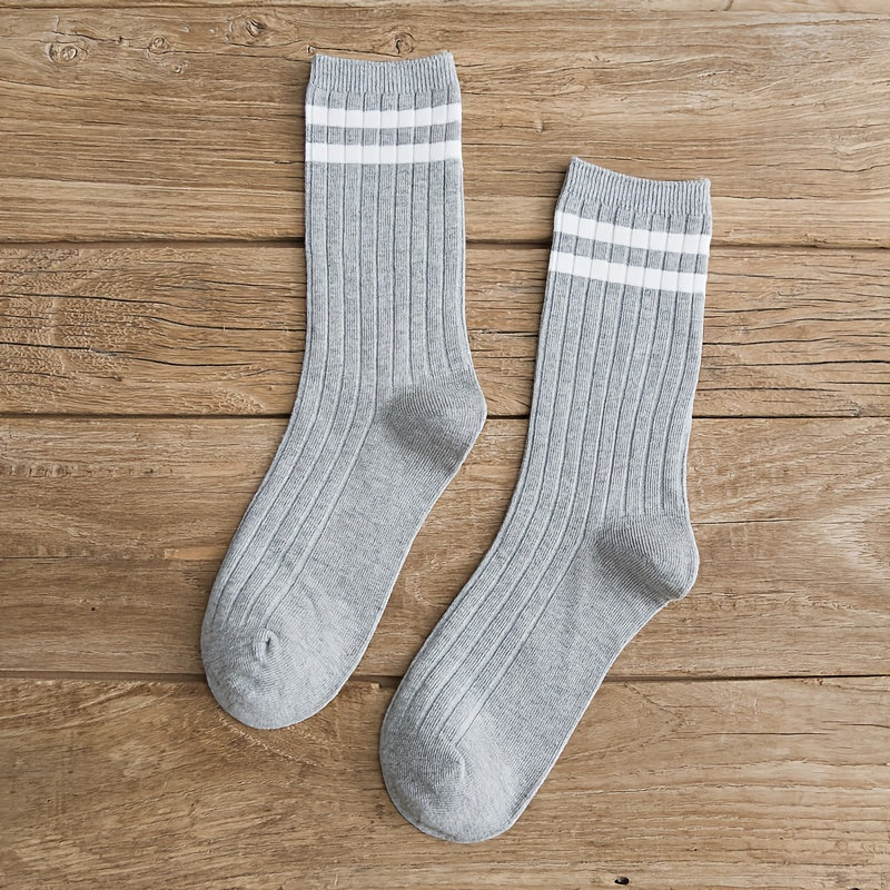 3 Pairs Girls Striped Sports Socks - Comfy Crew Socks for Kids