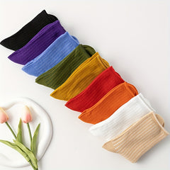 9 Pairs Women's Mid Tube Socks Breathable Solid Stockings Hosiery