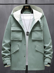 Men's Hooded Solid Windbreaker Jacket