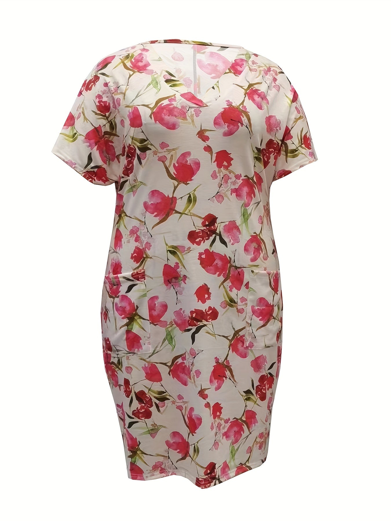 Casual Dress Women's Plus Floral Print Short Sleeve V Neck Dress