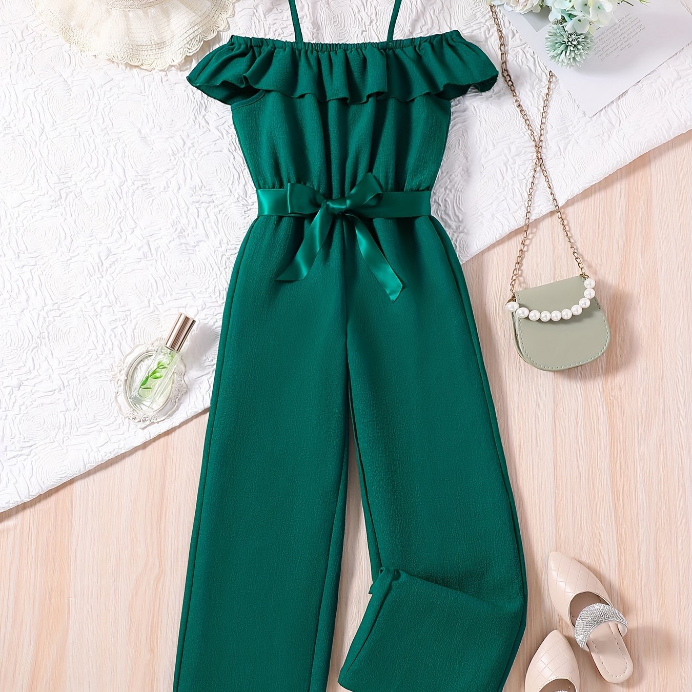 Toddler Girls Ruffle Trim Cold Shoulder Belted Romper