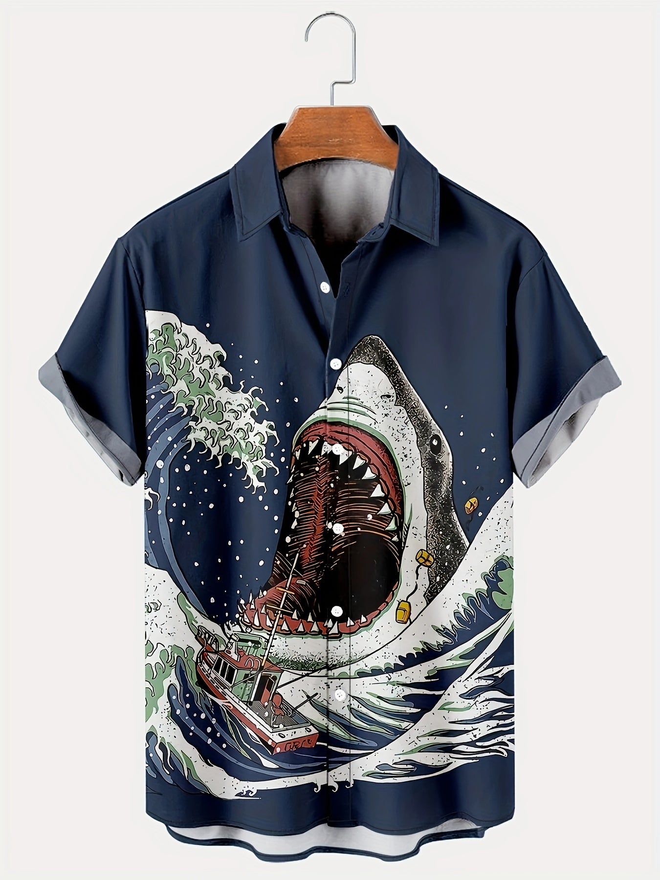 Men's Casual Coconut Tree Pattern Short Sleeve Shirt With Pocket